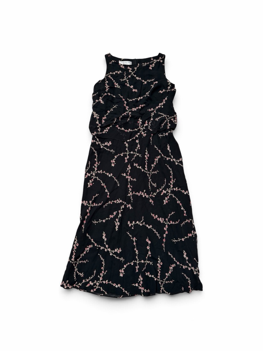 Jones New York Black Midi Dress with Pink Floral Vine Print